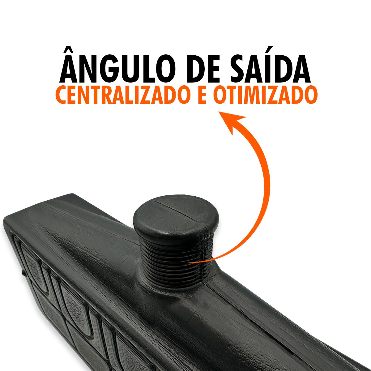 Detalhe do bocal roscado da caixa de passagem, com ângulo de saída centralizado